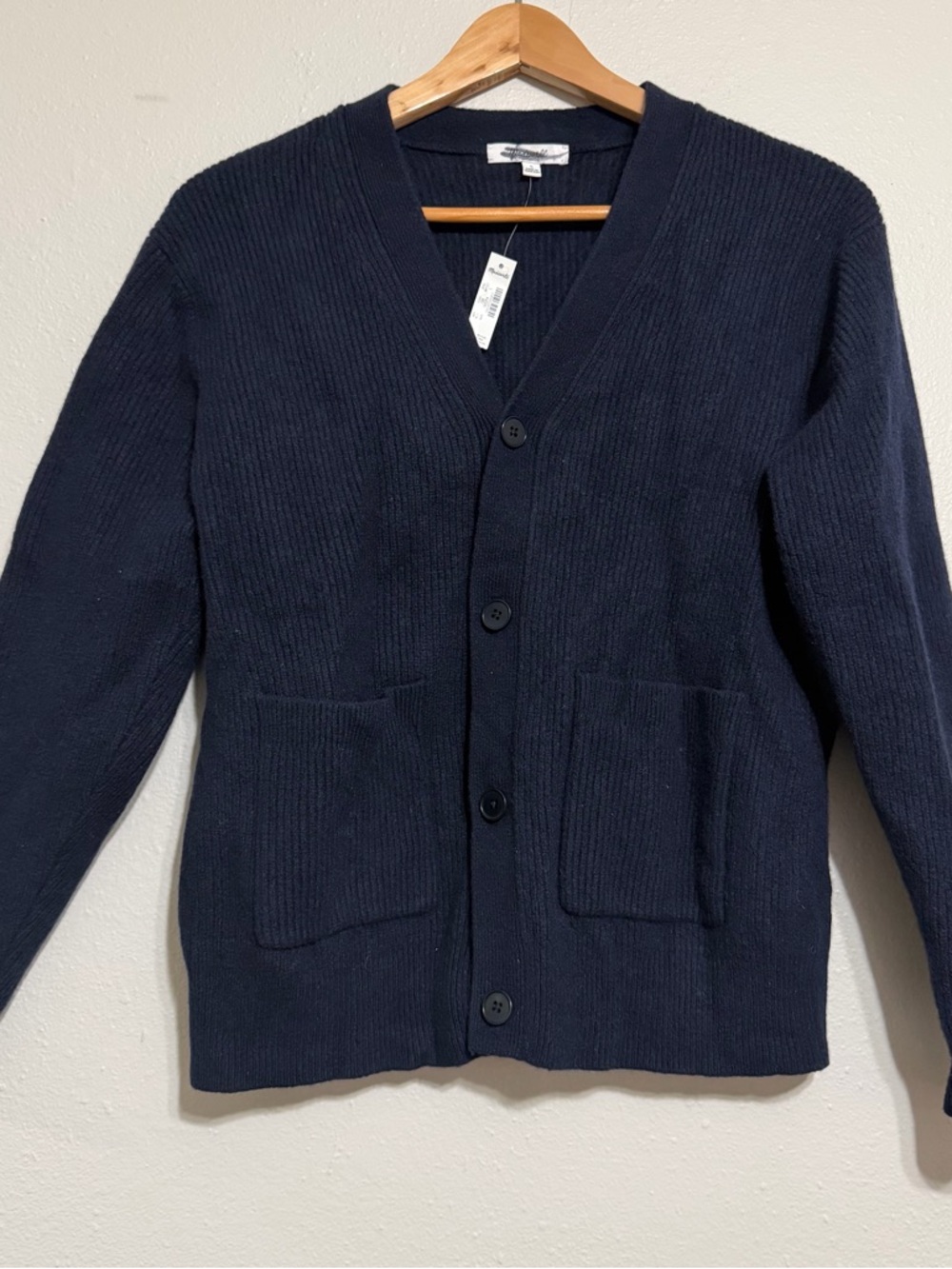 Madewell Men's Navy Ribbed Button-Front Cardigan 100% Merino wool